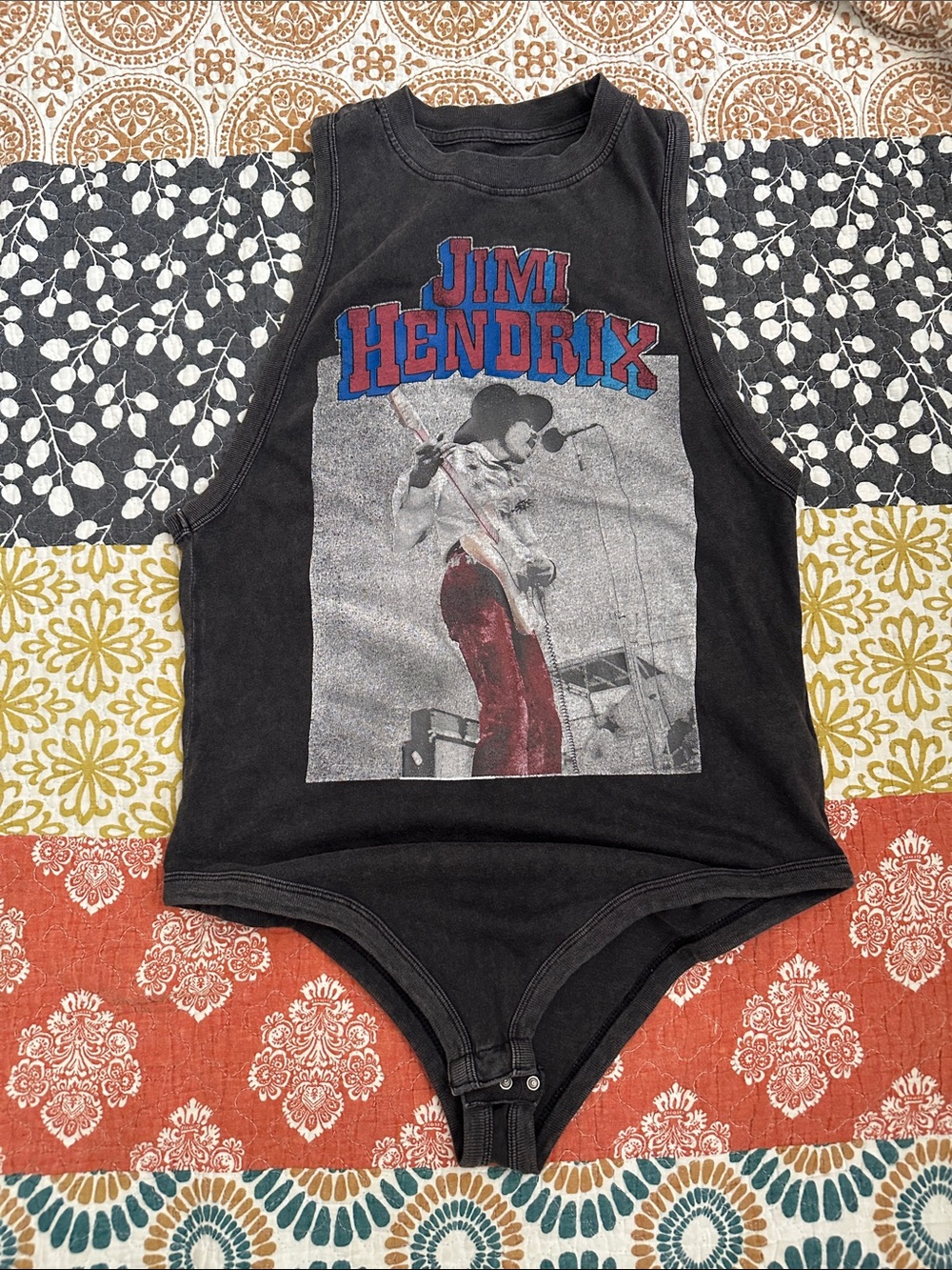 Black Jimi Hendrix Graphic One-Piece Bodysuit